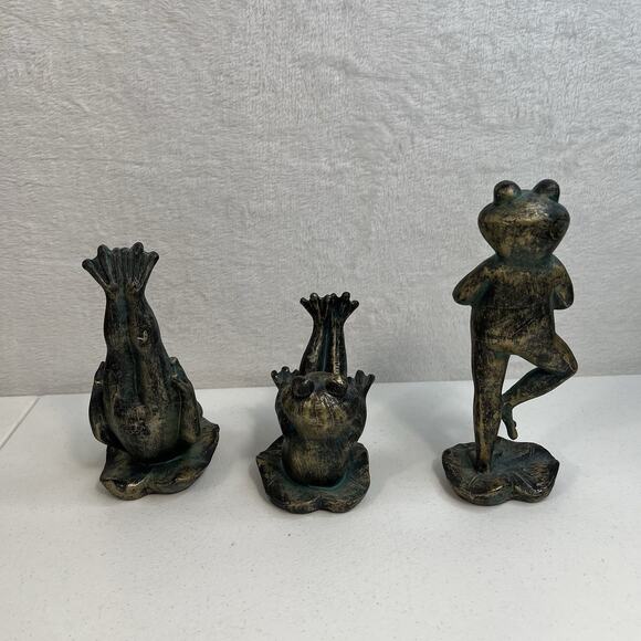 Yoga Frog Figures Posing Figurines Statue Green Gold Resin Zen Hippie - Picture 4 of 7
